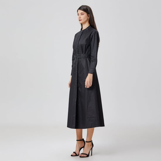 High collar cotton shirt-dress - Image 4