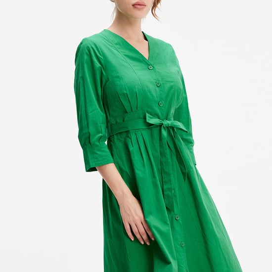 Minimalistische katoenen shirtjurk met geknoopte riem - Image 2