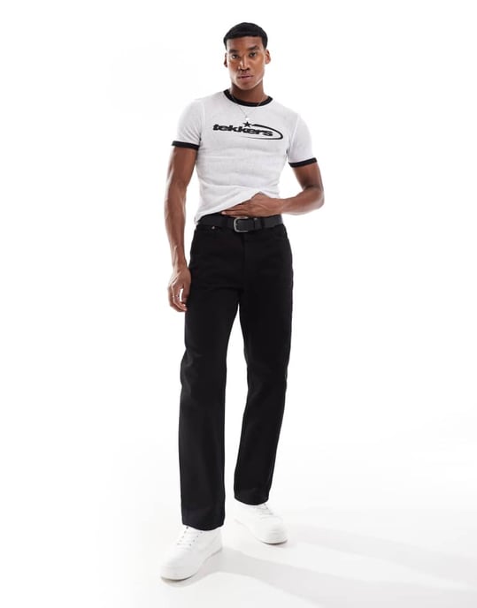 ASOS DESIGN – Vit t-shirt med muskelpassform och ringermönster på bröstet - Image 4