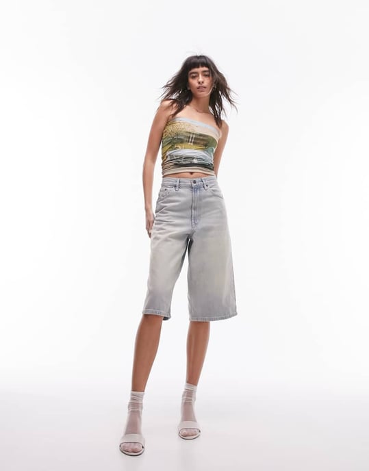 Topshop – Blå bandeau-klänning med billandskap - Image 4
