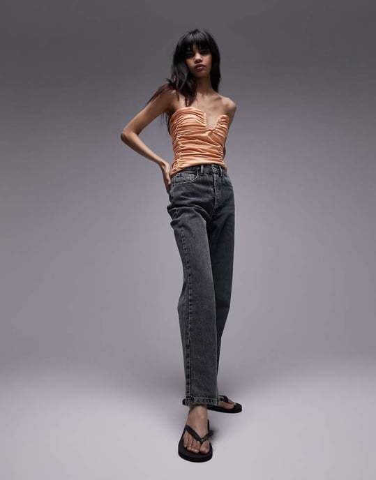 Topshop rynkad sidobandeau i orange - Image 4