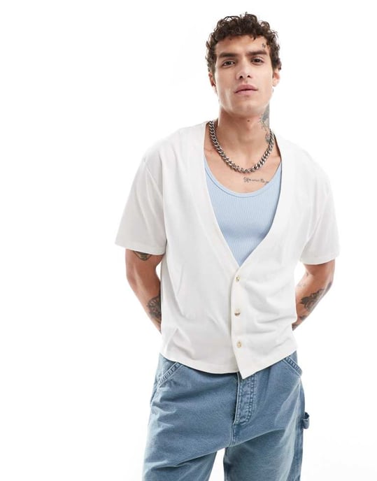 ASOS DESIGN – Vit, boxig, avslappnad t-shirt med stadstryck baktill - Image 2