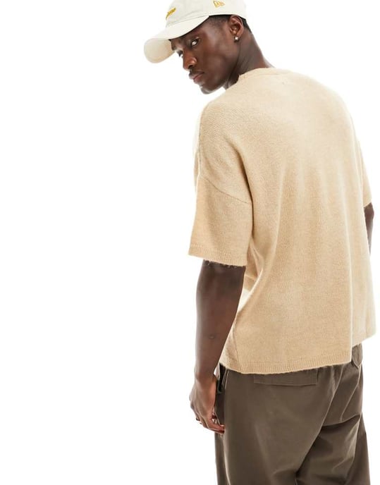 ASOS DESIGN – Havregrynsfärgad, avslappnad t-shirt med kort ärm och lätt passform - Image 3