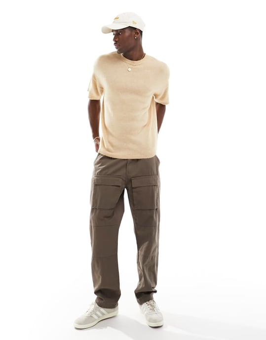 ASOS DESIGN – Havregrynsfärgad, avslappnad t-shirt med kort ärm och lätt passform - Image 4