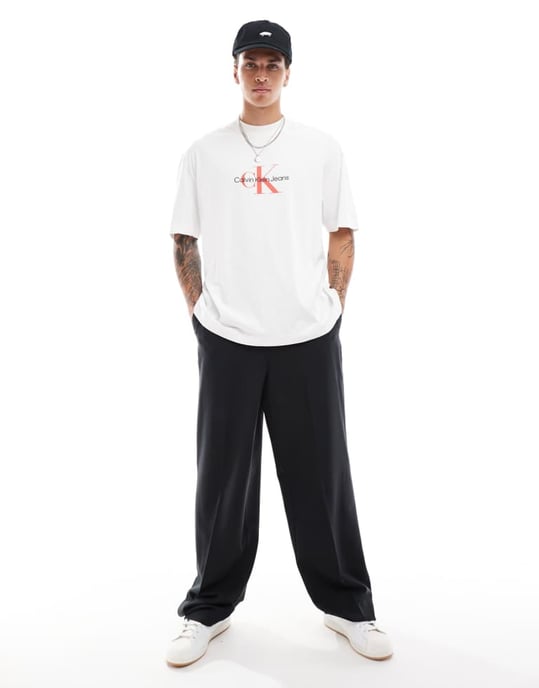 Calvin Klein Jeans – Vit t-shirt med monologotyp i arkivstil - Image 2