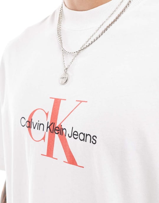Calvin Klein Jeans – Vit t-shirt med monologotyp i arkivstil - Image 4