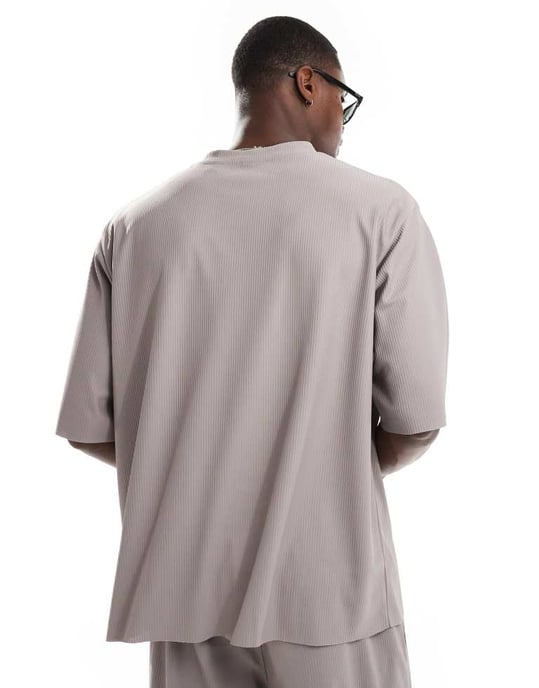 ONLY & SONS – Grå, oversized t-shirt med plissering, del av set - Image 3
