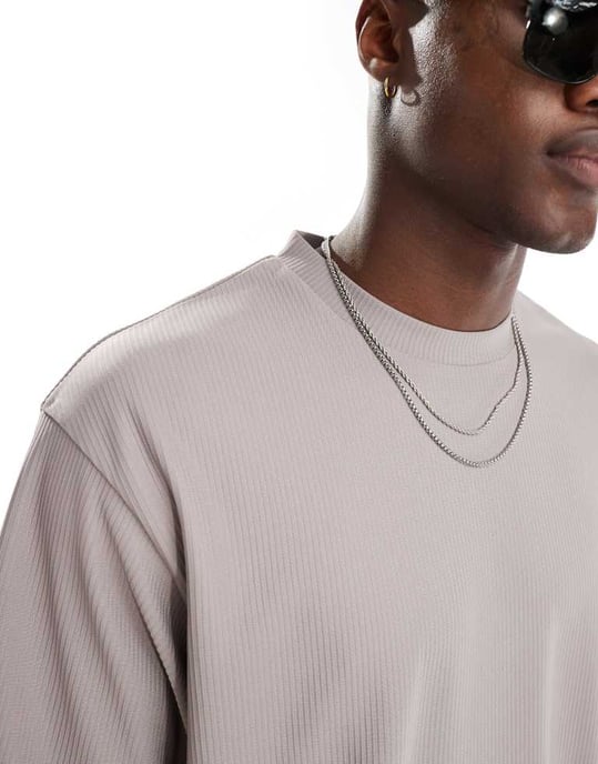 ONLY & SONS – Grå, oversized t-shirt med plissering, del av set - Image 4
