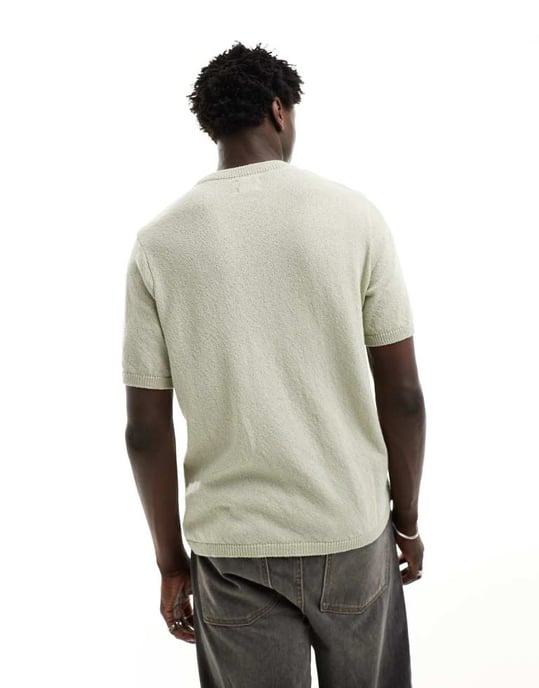 ASOS DESIGN – Grå, avslappnad stickad t-shirt med rund halsringning och textur - Image 4