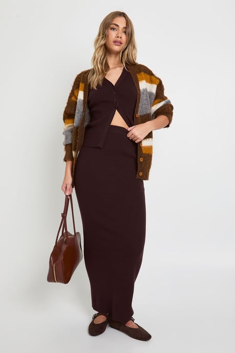 Chunky Rib V Neck Knitted Waistcoat and Maxi Skirt Co-Ord - Image 1