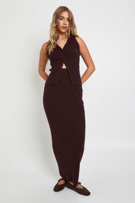 Chunky Rib V Neck Knitted Waistcoat and Maxi Skirt Co-Ord - Image 3