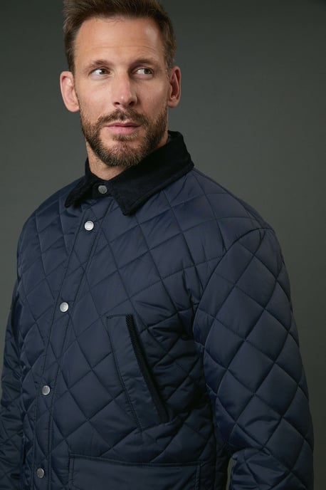 Navy Cord Collar Diamond Quilted Jacket - Image 2