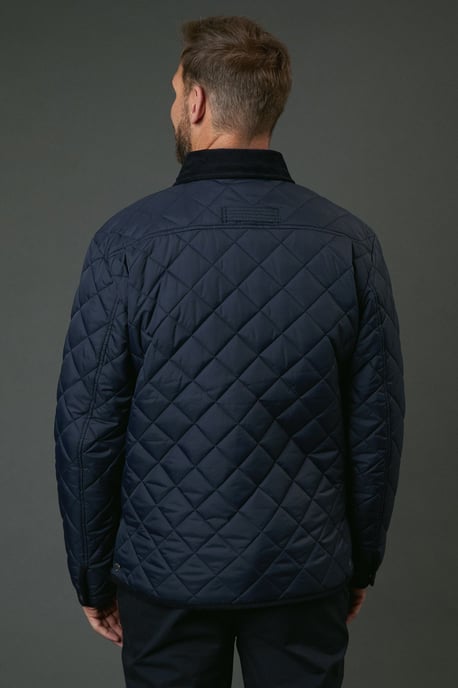 Navy Cord Collar Diamond Quilted Jacket - Image 3