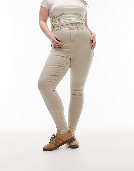 Topshop Curve – Joni – Sandfärgade jeans - Image 4