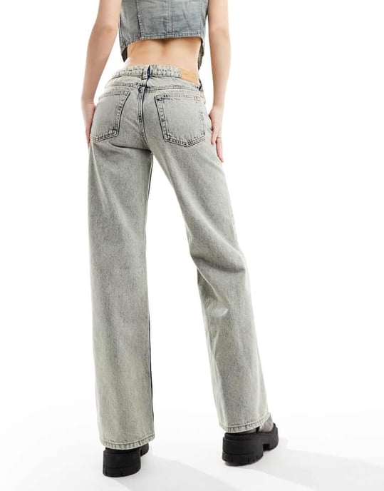 Monki Imoo lågmidjade jeans med bred passform i beige nyans - Image 3