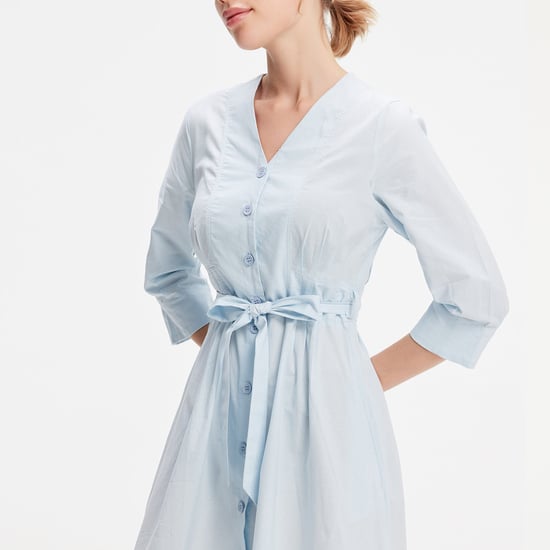Minimalist cotton shirt dress with knotted belt - Image 2