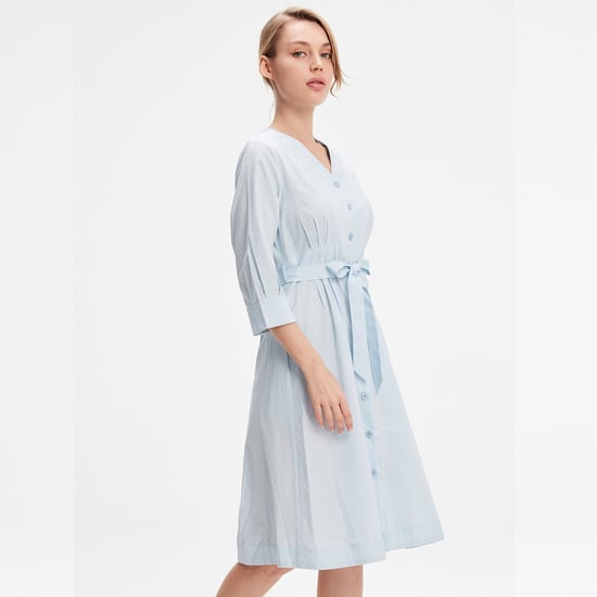Minimalist cotton shirt dress with knotted belt - Image 3