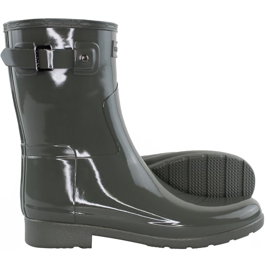 Hunter Refined Short Gloss Womens Grey Wellington Boots - Image 4