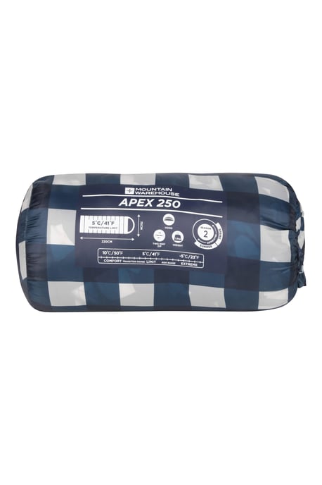 'Apex 250' Square Sleeping Bag Insulated Summer Camping Sack Bed Dark Blue - Image 6