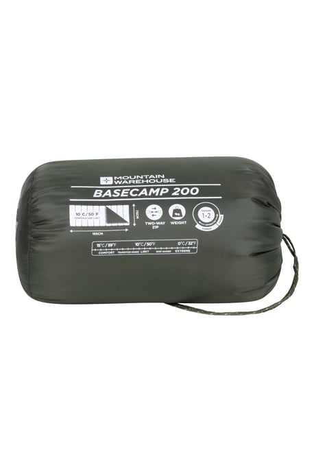 'Basecamp 200' Sleeping Bag with Two Way Zip Summer Camping Sack Bed Khaki - Image 6