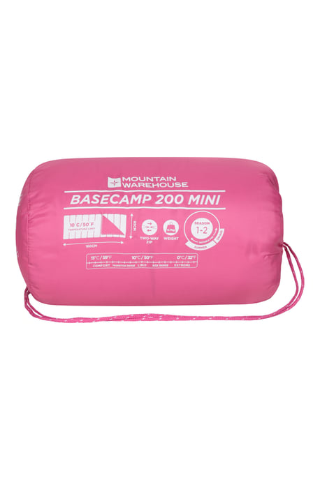 'Basecamp 200'' Kids Mini Sleeping Bag with Two Way Zip Insulated Summer Camping Pink - Image 4