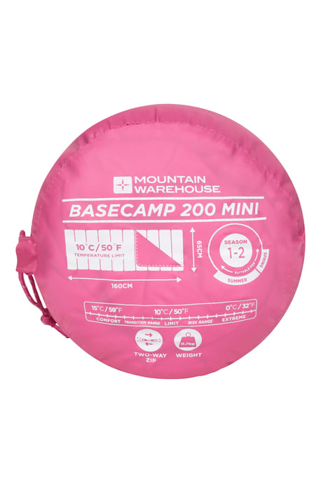 'Basecamp 200'' Kids Mini Sleeping Bag with Two Way Zip Insulated Summer Camping Pink - Image 6