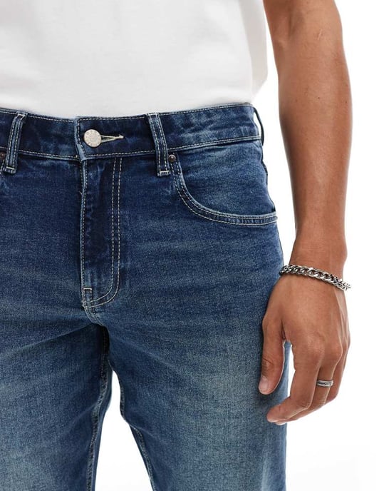 ASOS DESIGN – Blå slim fit-jeans med mellanblå tvätt - Image 4