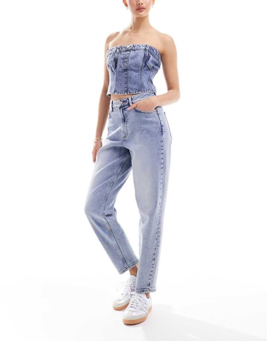 Miss Selfridge – Blå mom jeans med syratvätt - Image 3