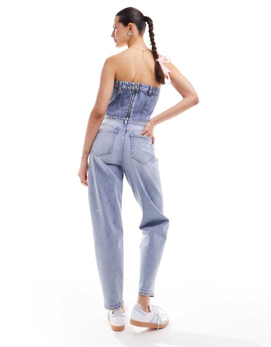 Miss Selfridge – Blå mom jeans med syratvätt - Image 4