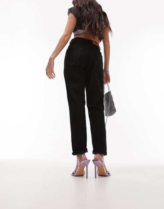 Topshop – Svarta, bekväma, stretchiga momjeans - Image 4