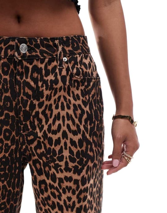 Miss Selfridge Petite leopardmönstrade raka jeans - Image 3