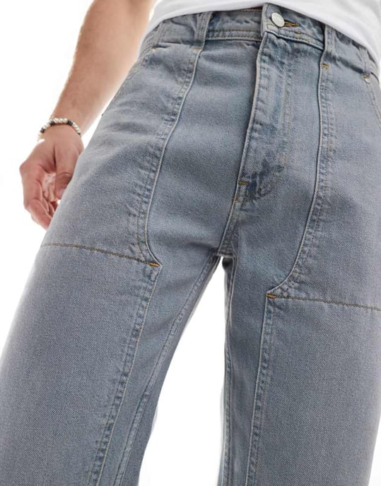 ASOS DESIGN – Blå jeans med raka ben och snickardetaljer - Image 2