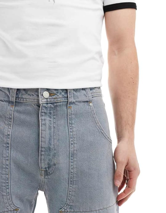 ASOS DESIGN – Blå jeans med raka ben och snickardetaljer - Image 4