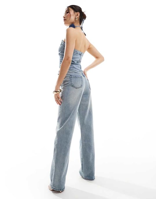 Simmi – Ljusblå jeans med raka ben och corsagebälte, del av set - Image 4