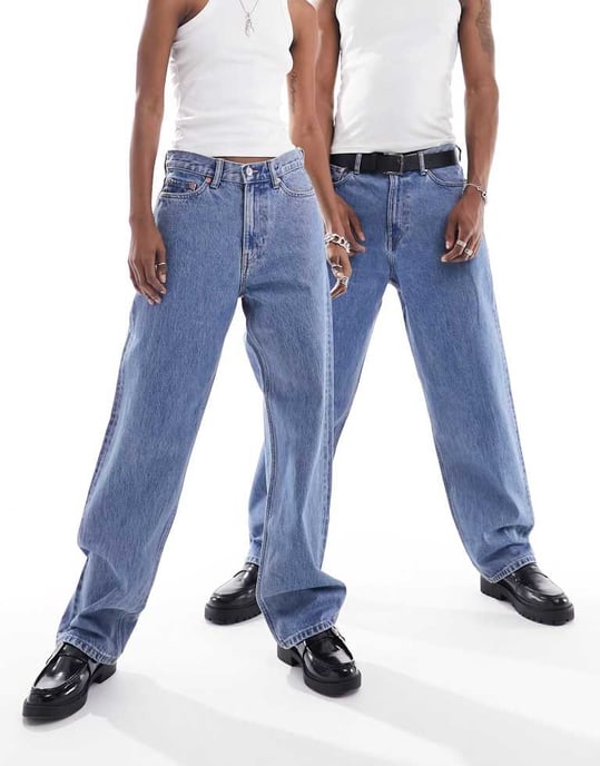 Weekday Unisex Galaxy – Blåa, löst sittande jeans med raka ben i 90-talsmodell - Image 4