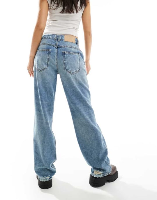 ASOS DESIGN – Mellanblå baggy jeans med revor - Image 2