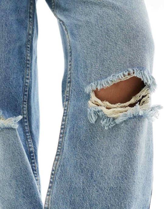 ASOS DESIGN – Mellanblå baggy jeans med revor - Image 3