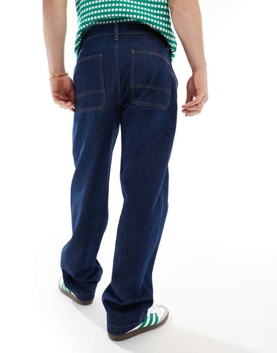 Baggy jeans i snickarblå denim med bomullsmönster - Image 3