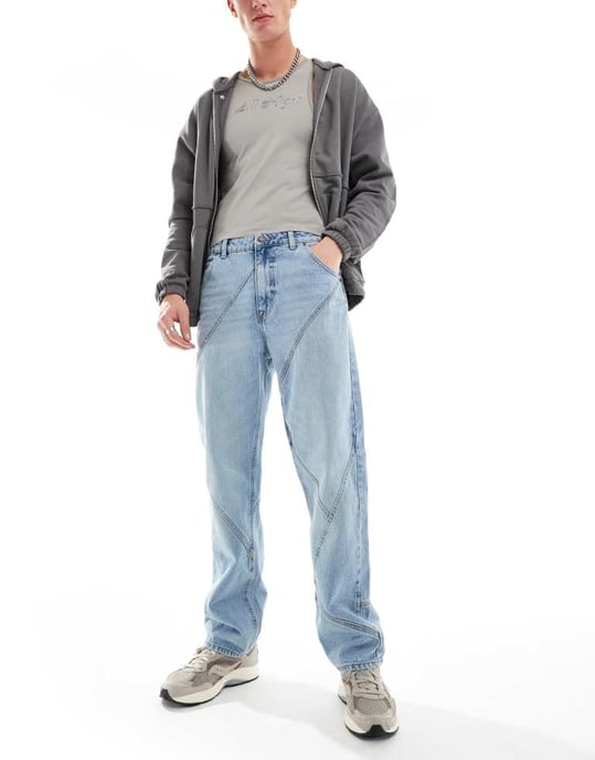 ASOS DESIGN – Blåa, stickade jeans med paneldetaljer - Image 2