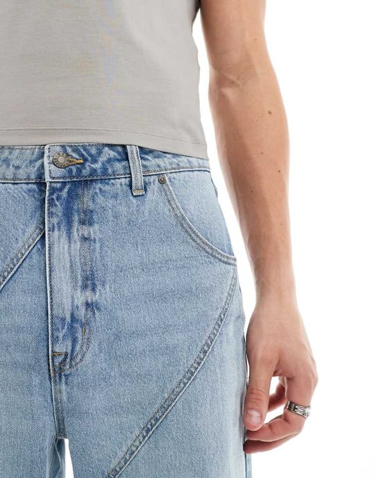 ASOS DESIGN – Blåa, stickade jeans med paneldetaljer - Image 3