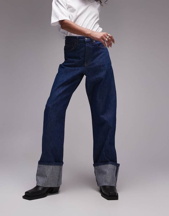 Topshop – Selvedge – Indigofärgade jeans med hög midja och uppvikta detaljer - Image 3