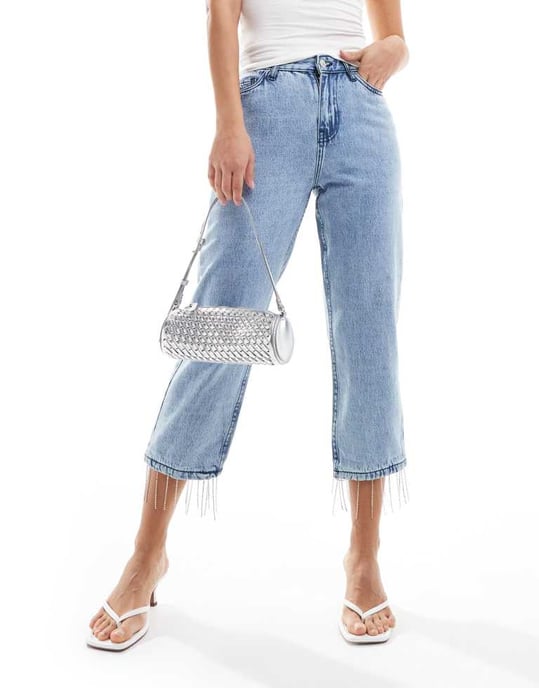 In The Style – Ljusblå jeans med diamanter och fransar - Image 3