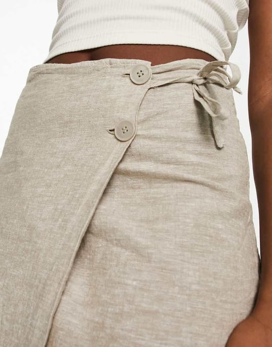 Monki beige minikjol med knytdetaljer i linne - Image 2