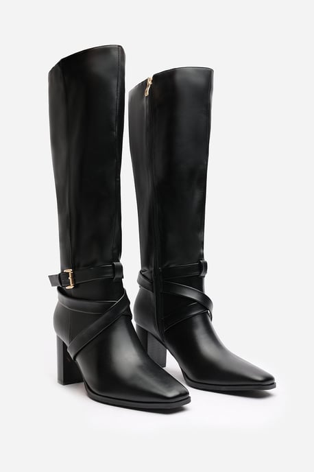 Wheres That From Womens 'Jolisa' Suede Buckle Strap Knee High Boots with Block Heel and Pointed Toe - Image 4