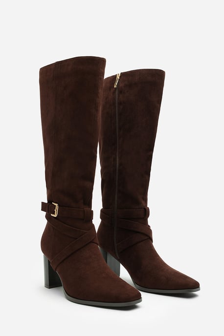 Wheres That From Womens 'Jolisa' Suede Buckle Strap Knee High Boots with Block Heel and Pointed Toe - Image 4