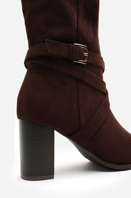 Wheres That From Womens 'Jolisa' Suede Buckle Strap Knee High Boots with Block Heel and Pointed Toe - Image 6