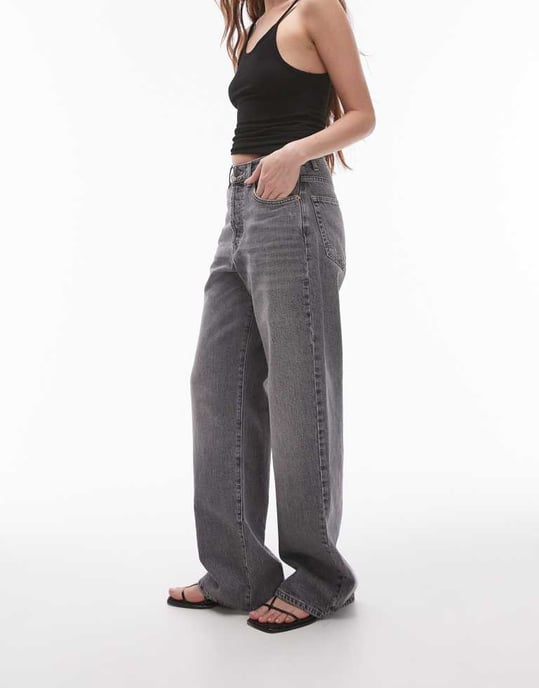 Topshop – Mörkgrå, raka jeans med medelhög midja och lös passform - Image 2