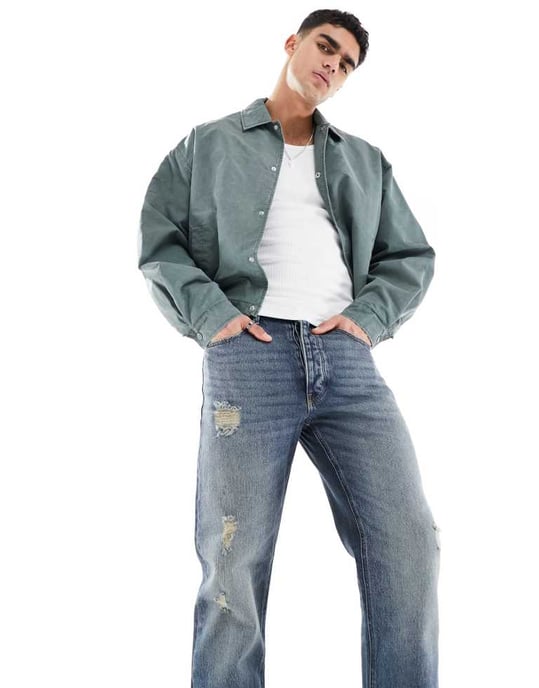 ASOS DESIGN – Mörktvättade jeans med raka ben och slitningar i vintage-modell - Image 3