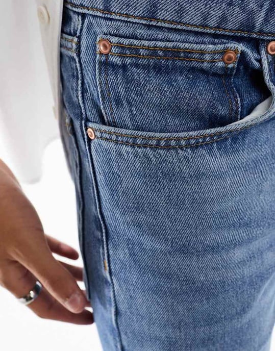 ASOS DESIGN raka jeans i autentisk vintagetvätt i mellanblå tvätt - Image 3