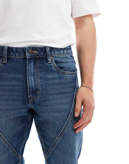 ASOS DESIGN – Blå jeans med avsmalnande passform och paneldetaljer - Image 2
